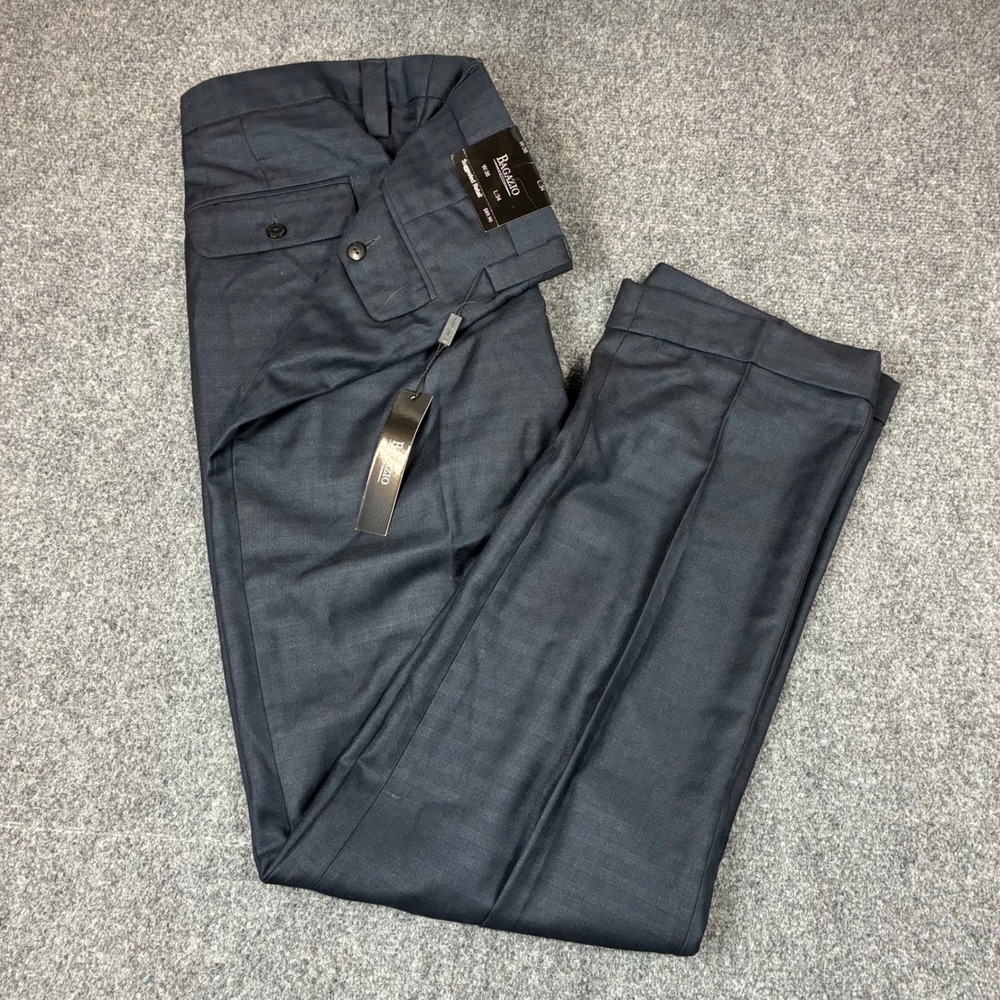 Bagazio Mens Dress Pants 36x34 Charcoal Gray Pleated Cuffed Tonal Check Trousers